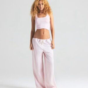 SKIMS COTTON POPLIN STRAIGHT LEG PANTS NEW NWT PALE PINK PENCIL STRIPE XL $68